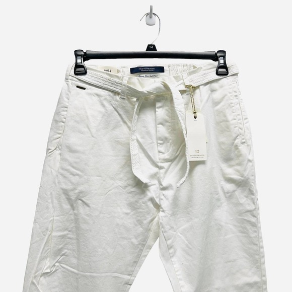 Scotch & Soda Dax Loose Fit Belted White Pants Mens NWT - Picture 3 of 9